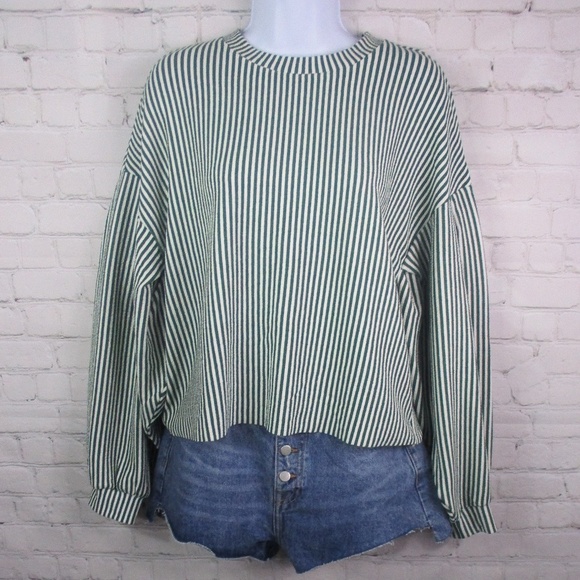 Bershka Puff Long Sleeve Vertical Striped Top - Picture 1 of 3